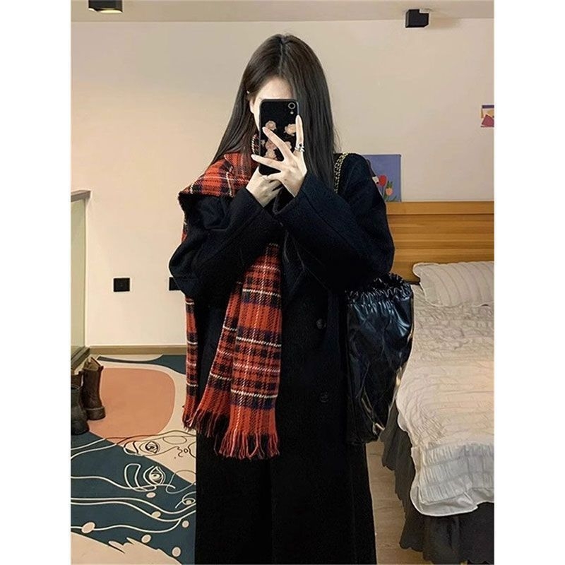 Női chenille kabát, középhosszú, japán–koreai lazító stílus, hosszú ujjú, zsebek és gombok, spandex tartalom alatt 30%