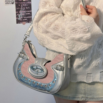 Ženska torbica inspirirana motociklima - uzorak krokodila, gradski stil, PVC, horizontalni kvadratni oblik, zatvarač poklopca, skriveni džep sa zipom