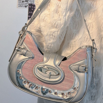 Ženska torbica inspirirana motociklima - uzorak krokodila, gradski stil, PVC, horizontalni kvadratni oblik, zatvarač poklopca, skriveni džep sa zipom