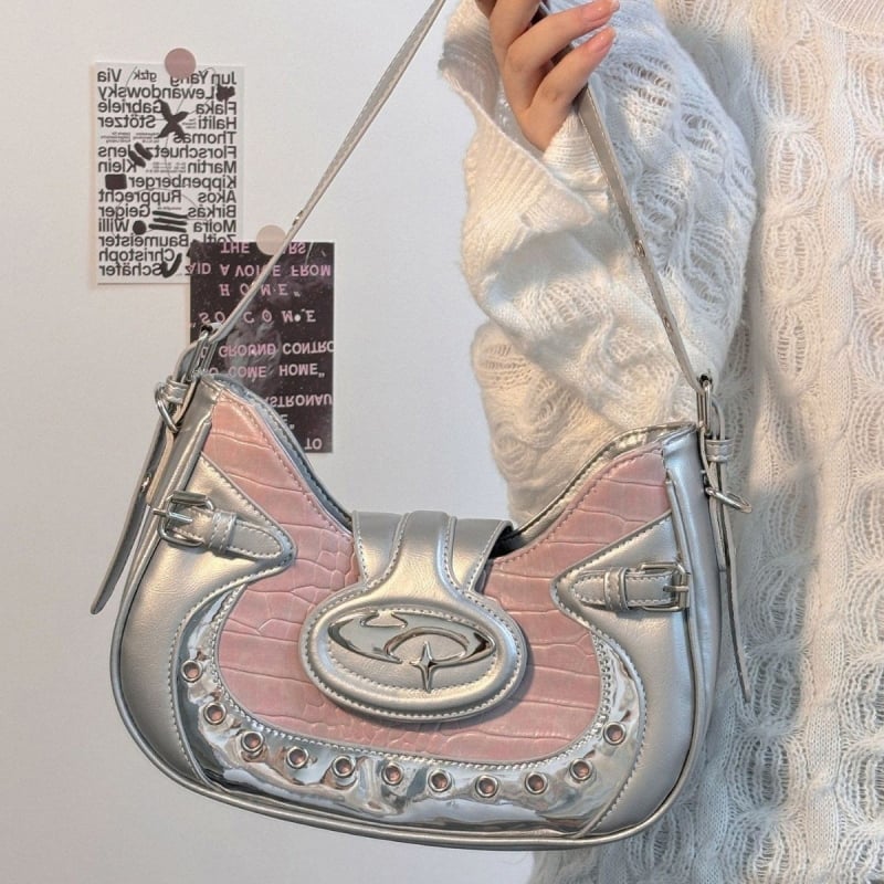 Ženska torbica inspirirana motociklima - uzorak krokodila, gradski stil, PVC, horizontalni kvadratni oblik, zatvarač poklopca, skriveni džep sa zipom