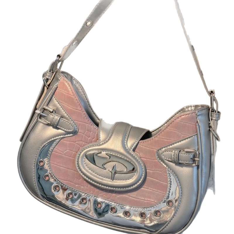 Ženska torbica inspirirana motociklima - uzorak krokodila, gradski stil, PVC, horizontalni kvadratni oblik, zatvarač poklopca, skriveni džep sa zipom