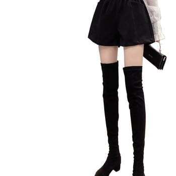 Pantaloni largi din lână, talie elastică, lungime 3/4, buzunare