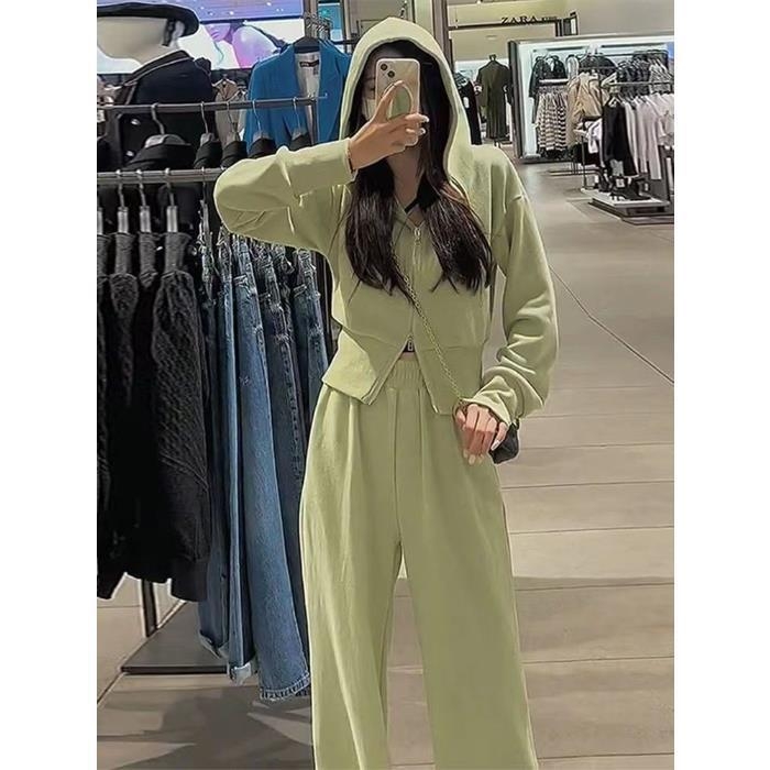 Дамски двучастов костюм: горнище с цип и широки панталони, полиестер-еластанова смес, дизайн колаж/сплайсинг, офисно-ежедневен стил