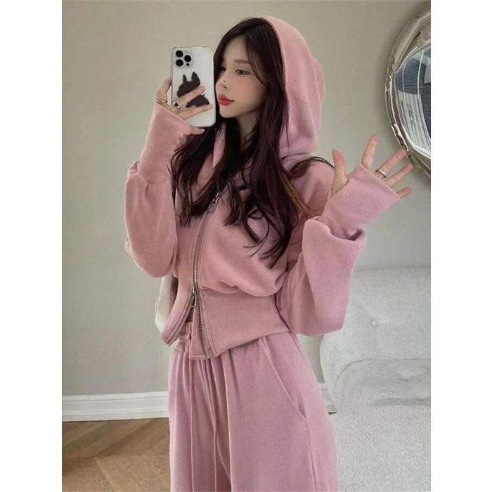 Дамски двучастов костюм: горнище с цип и широки панталони, полиестер-еластанова смес, дизайн колаж/сплайсинг, офисно-ежедневен стил