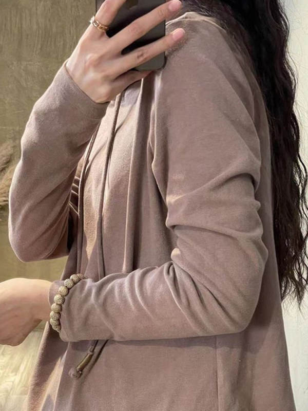 Ženska dukserica s kapuljom, dugi rukavi, casual zimski model 2024, detalj kolage