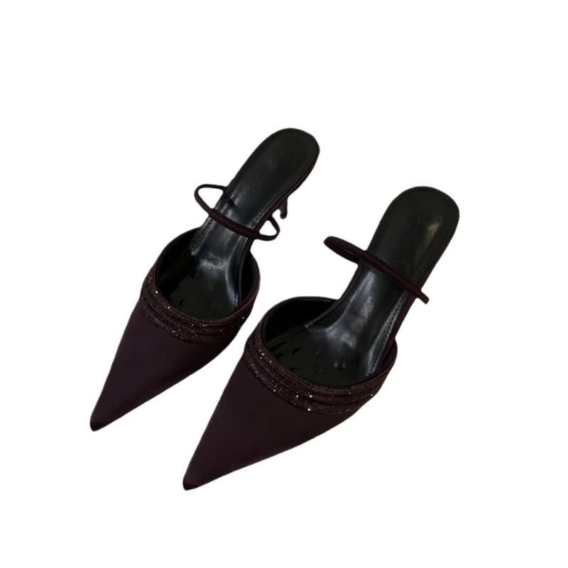 Női szatén szandál keskeny orrú, gumitalp, belső Super Fiber, 2024 tél