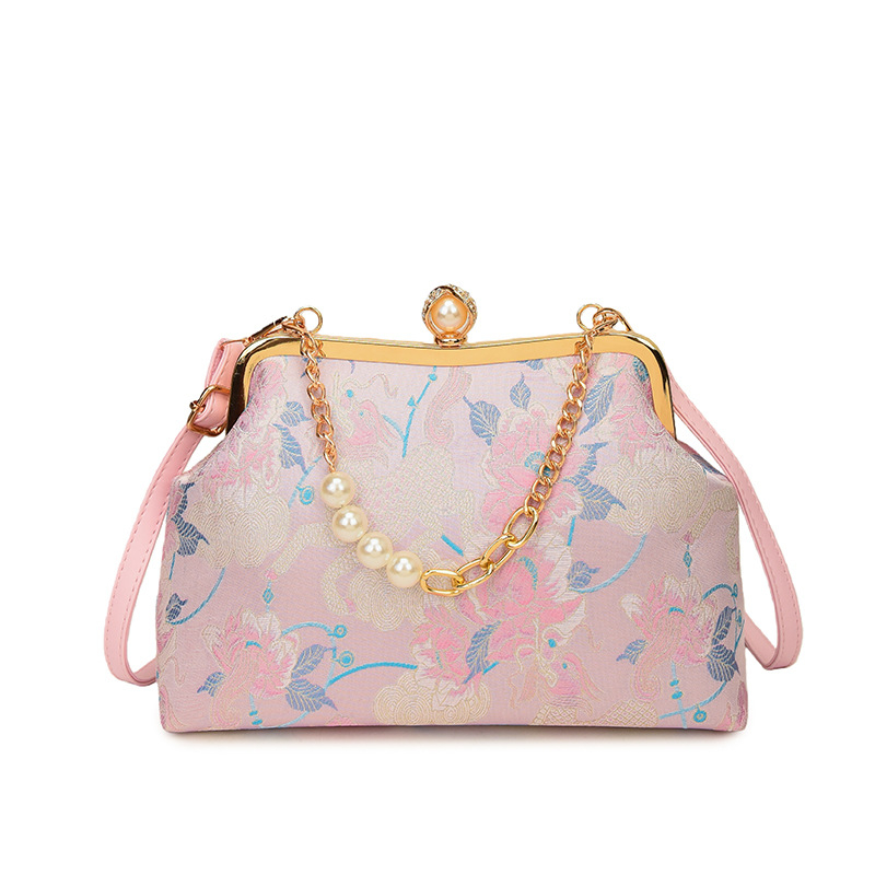 Geantă de seară brodată, formă scoică, închidere cu lacăt, buzunare pentru telefon și documente, Lansare iarnă 2025