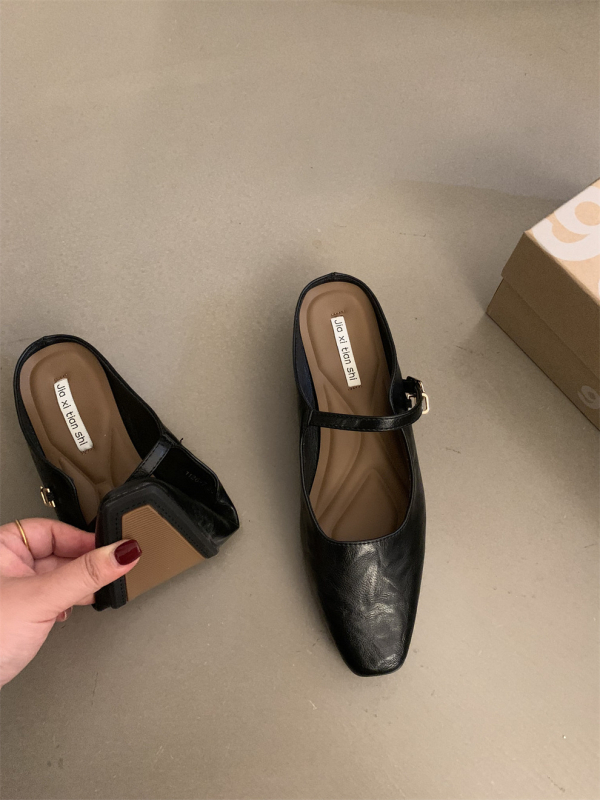 Pantofi Mary Jane cu partea superioară din microfibră, talpă din cauciuc, model solid, căptușeală din cortex, toc plat