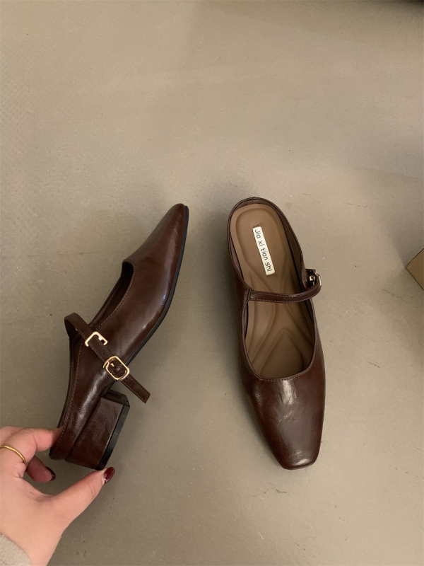 Pantofi Mary Jane cu partea superioară din microfibră, talpă din cauciuc, model solid, căptușeală din cortex, toc plat