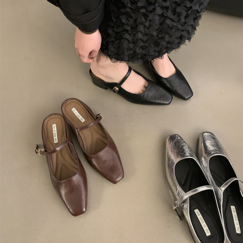 Pantofi Mary Jane cu partea superioară din microfibră, talpă din cauciuc, model solid, căptușeală din cortex, toc plat