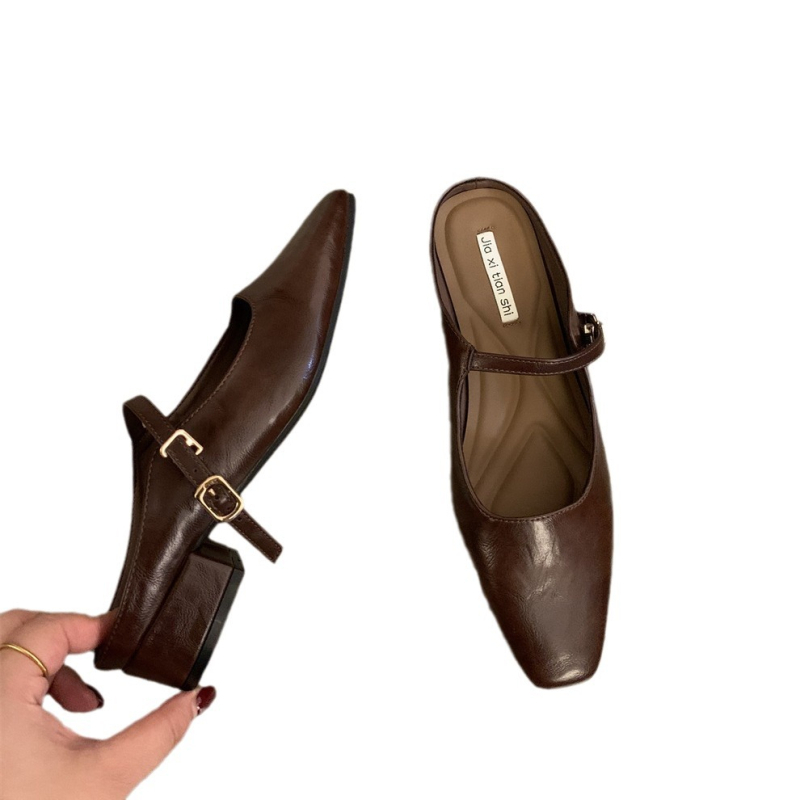 Pantofi Mary Jane cu partea superioară din microfibră, talpă din cauciuc, model solid, căptușeală din cortex, toc plat