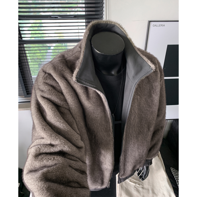 Pánska obojstranná bunda s vzorom rybej kosti, kapucňa, fleecová podšívka, zips, polyesterový materiál, zimné oblečenie