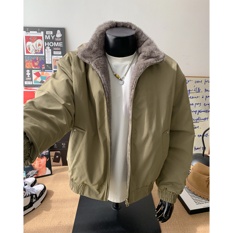 Pánska obojstranná bunda s vzorom rybej kosti, kapucňa, fleecová podšívka, zips, polyesterový materiál, zimné oblečenie