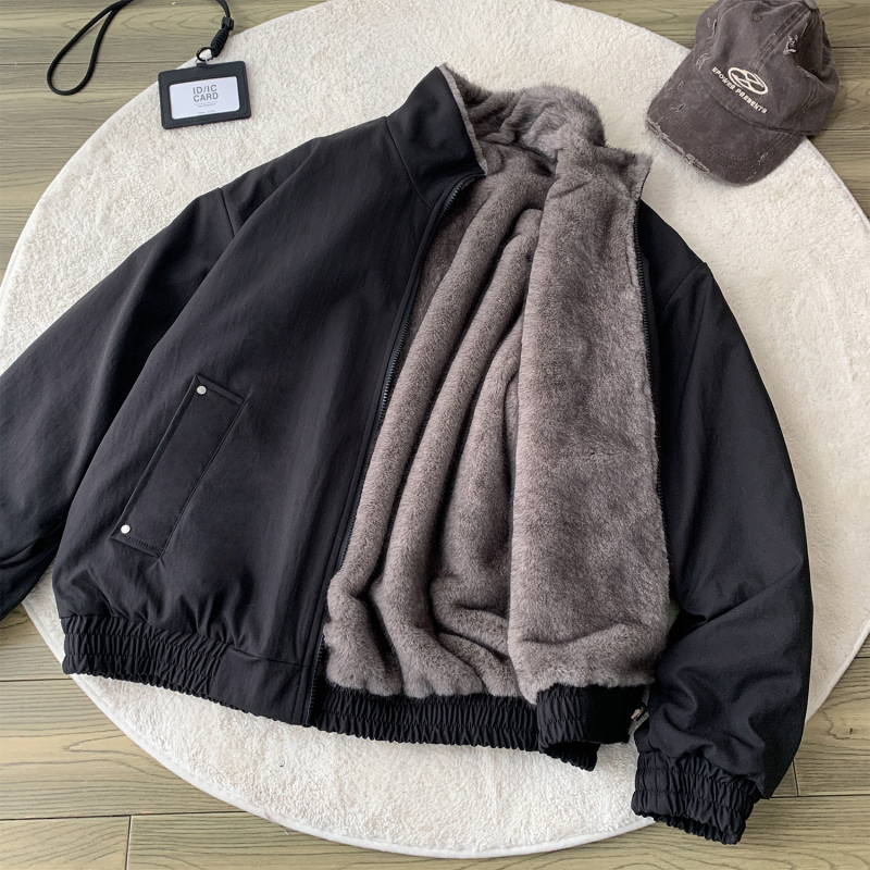 Pánska obojstranná bunda s vzorom rybej kosti, kapucňa, fleecová podšívka, zips, polyesterový materiál, zimné oblečenie