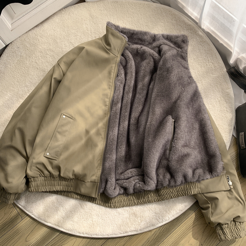 Pánska obojstranná bunda s vzorom rybej kosti, kapucňa, fleecová podšívka, zips, polyesterový materiál, zimné oblečenie