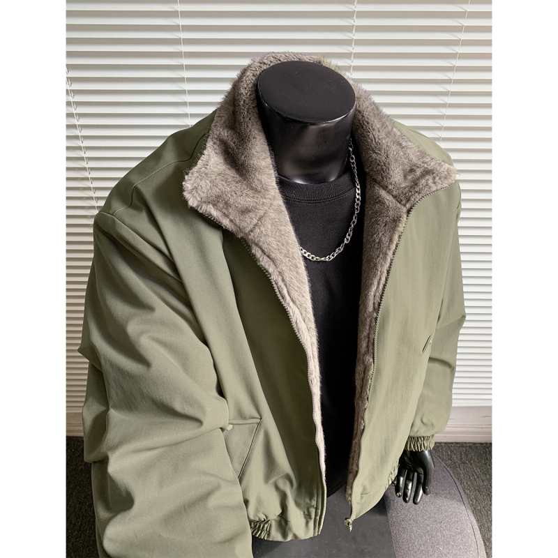 Pánska obojstranná bunda s vzorom rybej kosti, kapucňa, fleecová podšívka, zips, polyesterový materiál, zimné oblečenie