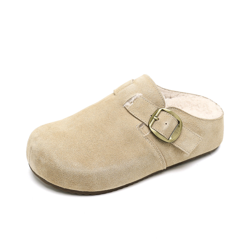 Tehénbőr Baotou slip-on papucs, magasságot növelő talpbetéttel, plüss béléssel, kerek orrú, gumitalp - Téli 2025
