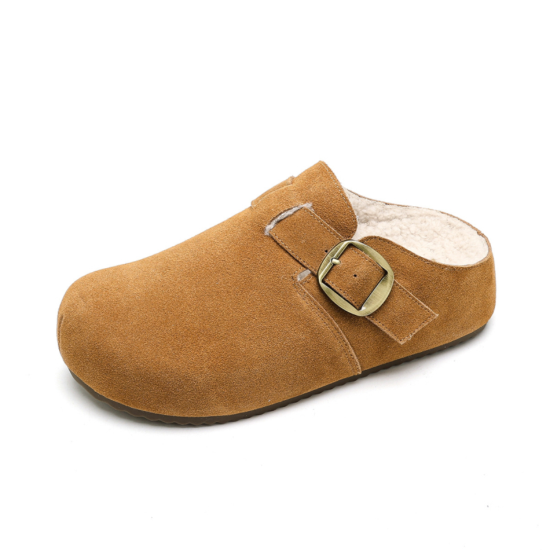 Tehénbőr Baotou slip-on papucs, magasságot növelő talpbetéttel, plüss béléssel, kerek orrú, gumitalp - Téli 2025