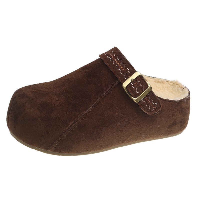 Női Birkenstock-stílusú vastag talpú slip-on cipő, plüss felsőrésszel, belső magasságnövelés, gumírozott talp, kerek orr