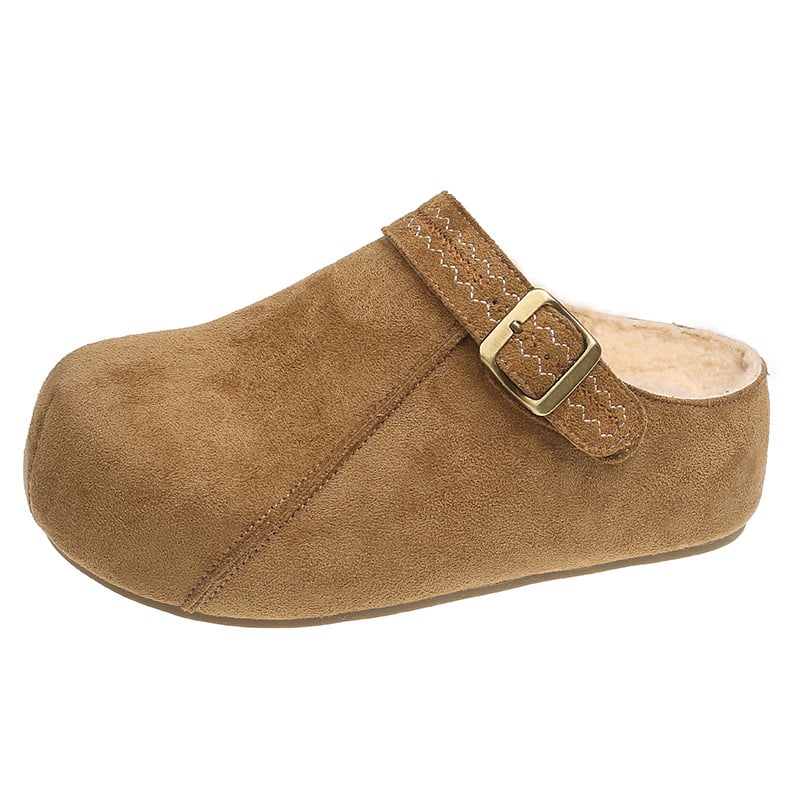 Női Birkenstock-stílusú vastag talpú slip-on cipő, plüss felsőrésszel, belső magasságnövelés, gumírozott talp, kerek orr