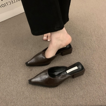 Retro Baotou női mules, hegyes orrú, mikroszálas felsőrész, gumírozott talp, belső bélés nélküli