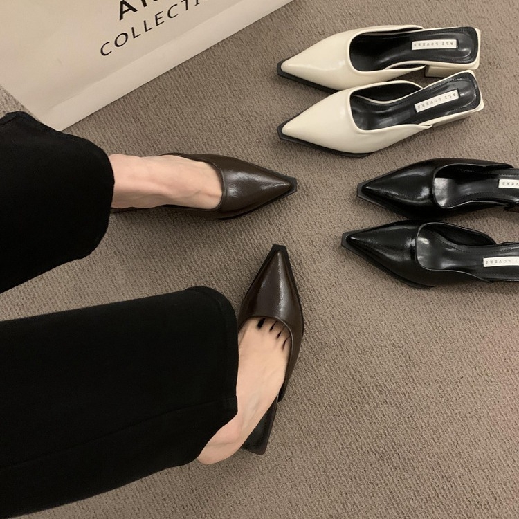Retro Baotou női mules, hegyes orrú, mikroszálas felsőrész, gumírozott talp, belső bélés nélküli