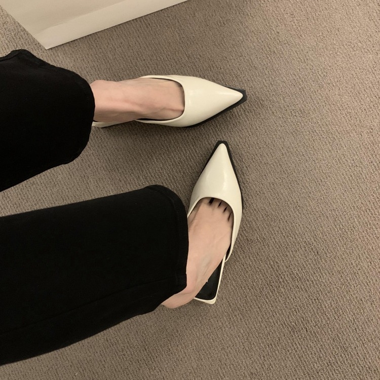 Retro Baotou női mules, hegyes orrú, mikroszálas felsőrész, gumírozott talp, belső bélés nélküli