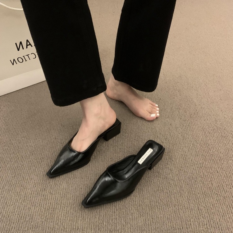 Retro Baotou női mules, hegyes orrú, mikroszálas felsőrész, gumírozott talp, belső bélés nélküli