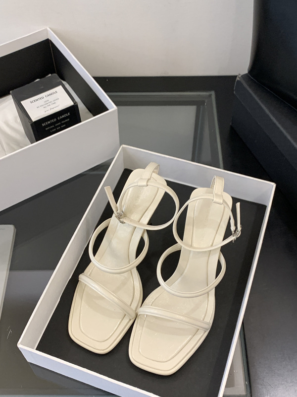 Sieviešu sandales ar kvadrātveida purnu, siksna ar vienu sprādzi, 6–8 cm augstas papēžos, PU augšpuse, gumijas zole