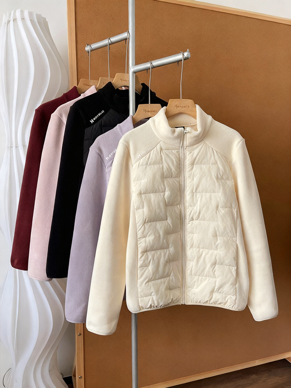 Sievietes ziemas vilnas pildījuma pūka jaka ar stāvošu apkakli, rāvējslēdzēja aizdare, bieza poliesteru ārējā auduma