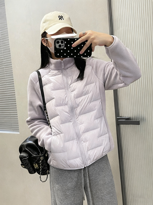 Moteriška žieminė vilnos užpildo pūkinė striukė su stovinčia apykakle, užtrauktukas, storas poliesterio audinys