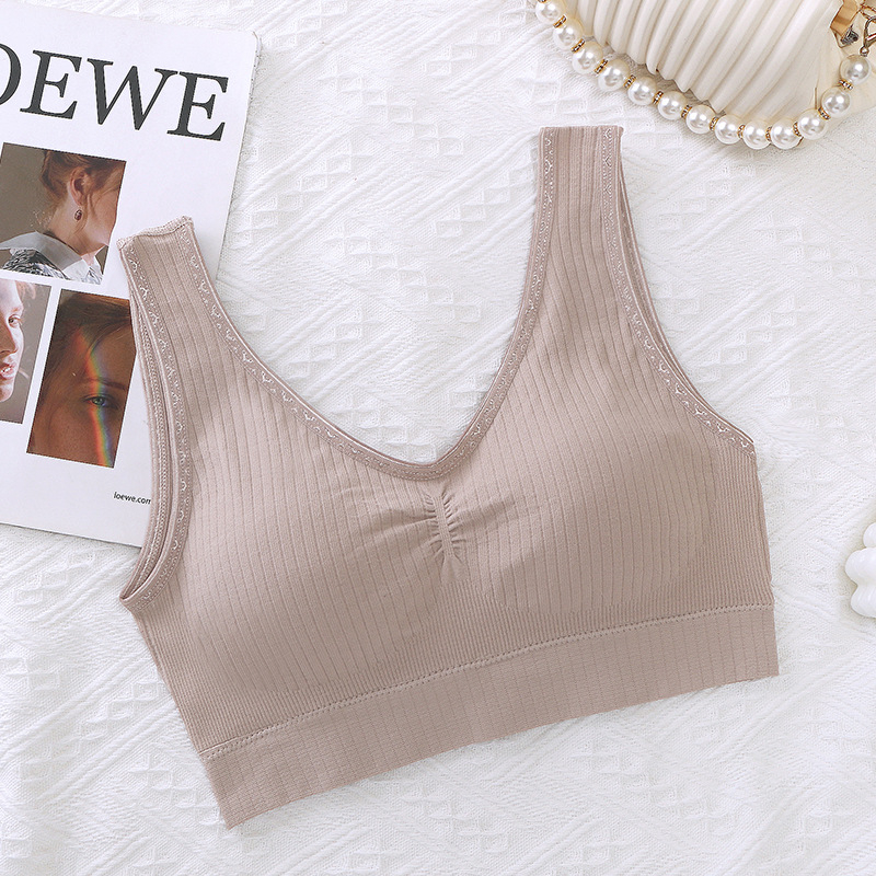 Õmblusteta rindwrap-top laiad õlapaelad — hingav ja mugav, täiskuppidega, vormitud kupud (ülemised õhukesed, alumised paksed), 90–95% nailonist segu