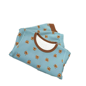 Gyerekek melegítő alsó-felső készlet, vastag műszálkeverék, antibakteriális, nedvességelvezető, hosszú ujjú, kerek nyakú, koreai stílusú osztott dizájn, 3–8 éveseknek, tél