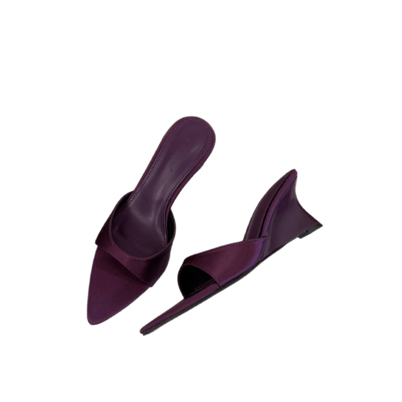 Naiste ühe rihmaga platvorm sandaalid, satiini ülaosa, Korea stiil, terava varbaga, kummist tald, PU vooder — suvi 2025