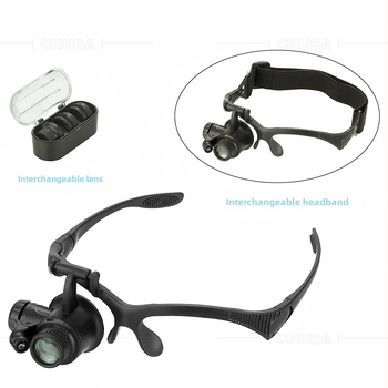 Galvos užsidėjimo didinamoji lęšio su LED apšvietimu, keičiamas galvos dirželis ir lęšiai, didinimas 10x–25x, plastiko korpusas su akriliniais lęšiais, modelis 9892F