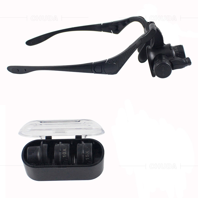 Galvos užsidėjimo didinamoji lęšio su LED apšvietimu, keičiamas galvos dirželis ir lęšiai, didinimas 10x–25x, plastiko korpusas su akriliniais lęšiais, modelis 9892F