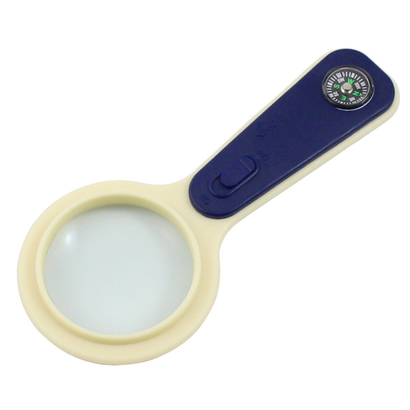 Chuda rankinė didinamoji lupa su LED apšvietimu ir kompasu, skirta skaitymui ir fizikos pamokoms