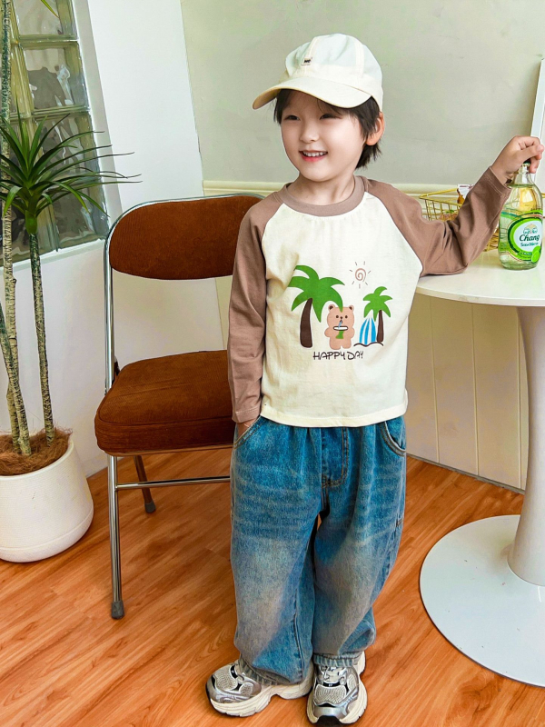 Παιδικό μπλουζάκι από 100% βαμβάκι, μακριά μανίκια, στρογγυλή λαιμόκοψη, μοτίβο με κινούμενα σχέδια, για παιδιά 1–3 ετών