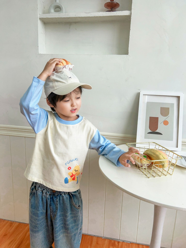 Παιδικό μπλουζάκι από 100% βαμβάκι, μακριά μανίκια, στρογγυλή λαιμόκοψη, μοτίβο με κινούμενα σχέδια, για παιδιά 1–3 ετών