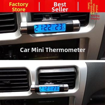 Automobilio elektroninis laikrodis su temperatūros ir drėgmės matuokliu, su šviesą išskiriančiu LCD ekranu ir reguliuojamu kampu