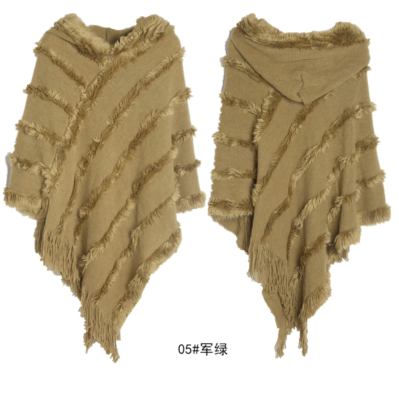 Pelerina su gobtuvu, megzta warp-knit, iš akrilo/madingos vilnos, šilta, tie-dye apdaila, rudens-žiema