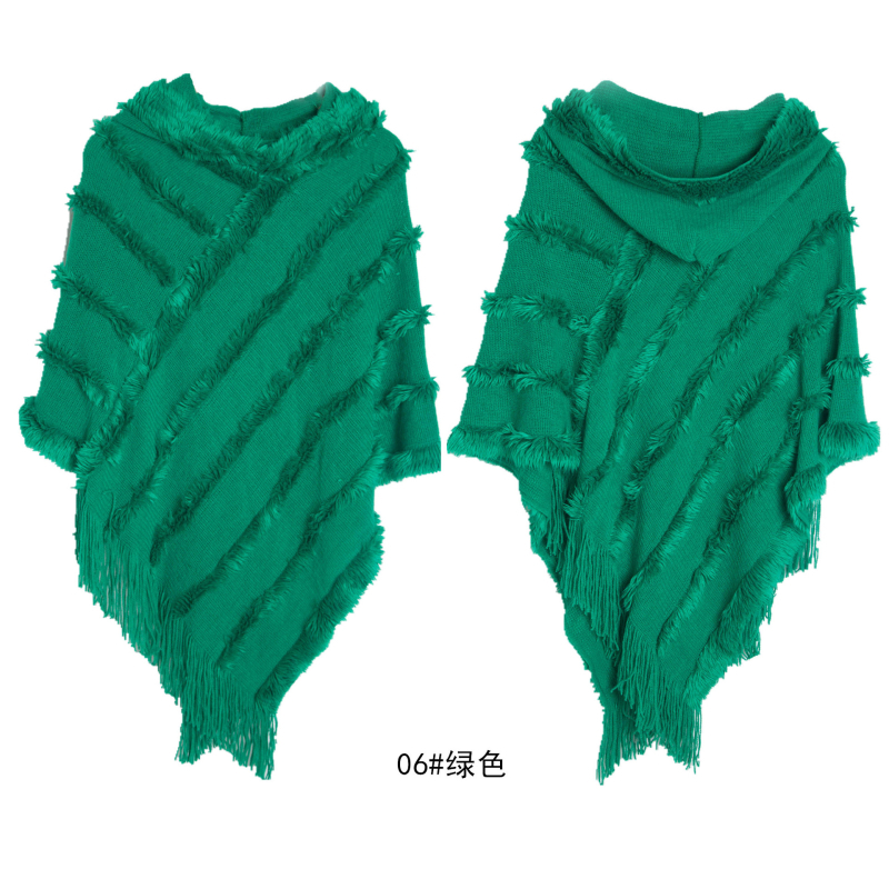 Pelerina su gobtuvu, megzta warp-knit, iš akrilo/madingos vilnos, šilta, tie-dye apdaila, rudens-žiema