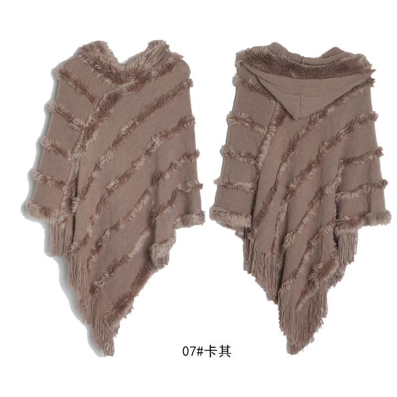 Pelerina su gobtuvu, megzta warp-knit, iš akrilo/madingos vilnos, šilta, tie-dye apdaila, rudens-žiema