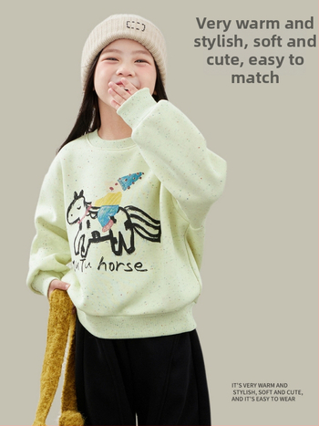 Vaikiškas medvilninis džemperis su fliso viduje, storas, su apvaliu kaklu, ilgomis rankovėmis, Cartoon raidžių raštas, 3-8 metų amžiaus, žiema ir ruduo.