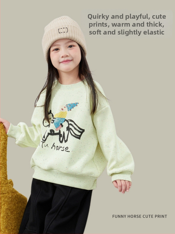 Vaikiškas medvilninis džemperis su fliso viduje, storas, su apvaliu kaklu, ilgomis rankovėmis, Cartoon raidžių raštas, 3-8 metų amžiaus, žiema ir ruduo.