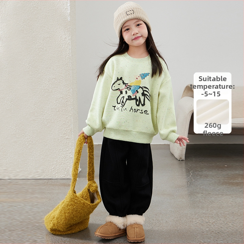 Vaikiškas medvilninis džemperis su fliso viduje, storas, su apvaliu kaklu, ilgomis rankovėmis, Cartoon raidžių raštas, 3-8 metų amžiaus, žiema ir ruduo.