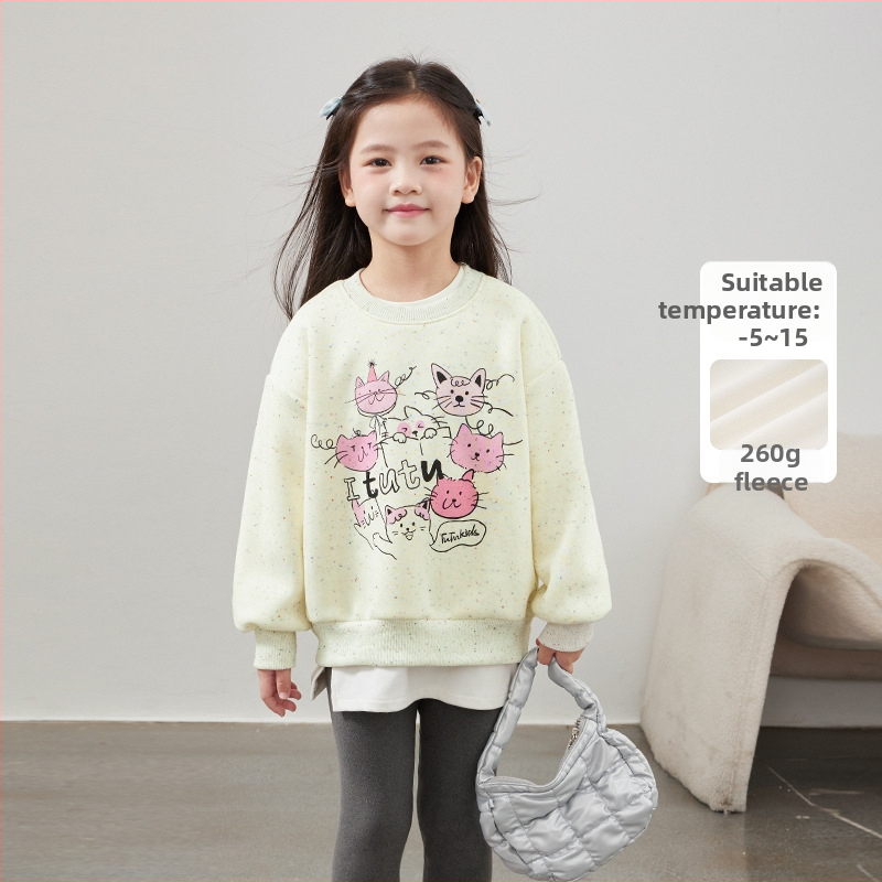 Vaikiškas medvilninis džemperis su fliso viduje, storas, su apvaliu kaklu, ilgomis rankovėmis, Cartoon raidžių raštas, 3-8 metų amžiaus, žiema ir ruduo.