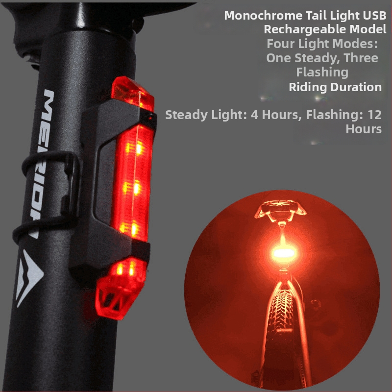 LED galinis dviračio žibintas – įkraunamas naktiniam važiavimui, įspėjamasis mirgėjantis žibintas kalnų dviračiams