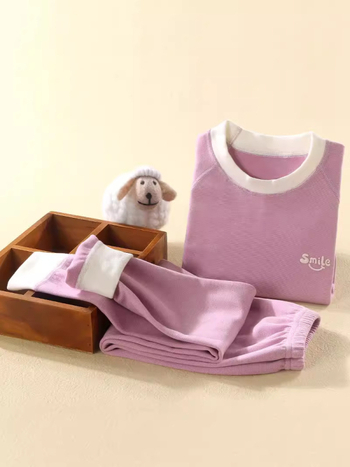 Σετ θερμικού εσωρούχου για παιδιά, Unisex, Χειμώνας, βουρτσισμένος πολυεστερικός φλίς 95%, Κορεάτικoς Στυλ, δύο τεμάχια (πάνω με μακριά μανίκια και παντελόνι), διατηρεί τη θερμότητα