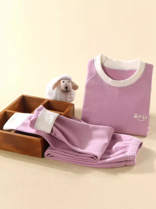 Gyerekek termális alsóruha készlet, uniszex, téli szezon, brushed fleece poliészter 95%, Korea-stílus, két darabos felső és alsóruha, melegen tart